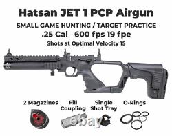 HATSAN Jet I Black. 25 cal PCP Air Pistol Converts to Air Rifle with Pellets