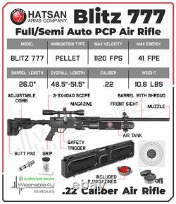 Hatsan Blitz 777.22 Cal PCP Air Rifle with Targets and Pellets and Scope and Case
