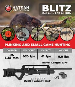 Hatsan Blitz Full Auto PCP. 25 Cal Air Rifle and Targets and Pellets Bundle