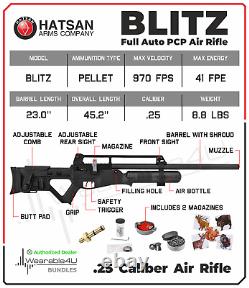 Hatsan Blitz Full Auto PCP. 25 Cal Air Rifle and Targets and Pellets Bundle