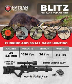 Hatsan Blitz PCP. 22 Cal Air Rifle with Scope & Targets & Pellets & Case Bundle