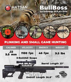 Hatsan BullBoss QE. 22 Cal Air Rifle with Scope & Targets & Pellets & Case Bundle