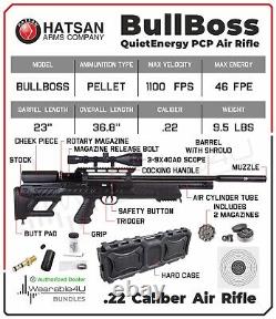 Hatsan BullBoss QE. 22 Cal Air Rifle with Scope & Targets & Pellets & Case Bundle