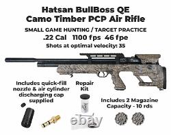 Hatsan BullBoss QE. 22 Cal Air Rifle with Scope+Targets+Pellets+Case Camo Timber