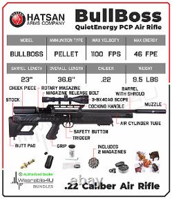 Hatsan BullBoss QE. 22 Cal PCP Air Rifle with Scope & Targets and Pellets Bundle