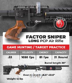 Hatsan Factor Sniper Long. 22 Cal PCP Side-Lever Air Rifle with Pellets & Targets