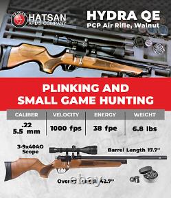 Hatsan Hydra QE. 22 Cal Air Rifle with Scope & Pellets & Targets & Case Bundle