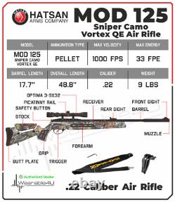 Hatsan MOD 125 Sniper Camo Vortex QE QuietEnergy. 22 Caliber Air Rifle