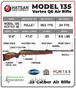 Hatsan MOD 135 Vortex QE QuietEnergy Break Barrel. 25 Cal Air Rifle