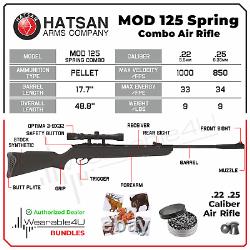 Hatsan Mod 125 Spring Combo. 25 Cal Air Rifle with Targets and Pellets Bundle