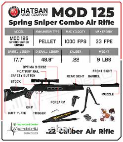 Hatsan Mod 125 Spring Sniper. 22 Cal Air Rifle with Targets and Pellets Bundle