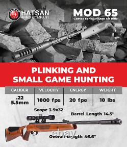 Hatsan Mod 65 Spring Piston. 25 Cal Air Rifle with Scope and Pellets and Targets