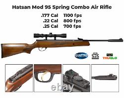 Hatsan Mod 95 Spring Combo. 25 Caliber Air Rifle with Pellets and Targets Bundle