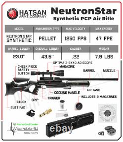 Hatsan NeutronStar Syn. 22 Cal QE PCP Air Rifle withScope &Targets & Pellets &Case