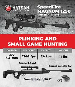 Hatsan SpeedFire Magnum 1250.177 Cal Black QE Air Rifle with Targets and Pellets