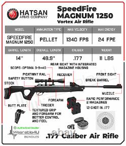 Hatsan SpeedFire Magnum 1250.177 Cal Black QE Air Rifle with Targets and Pellets