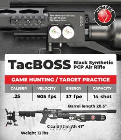 Hatsan TacBoss. 25 Cal QE 905 FPS PCP Side-Lever Air Rifle with Scope and Pellets