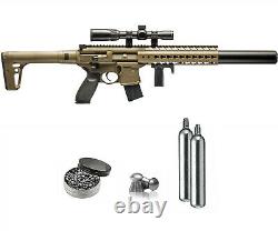 Sig Sauer MCX. 177 Cal Air Rifle FDE with Scope and CO2 Tanks and Pellets Bundle