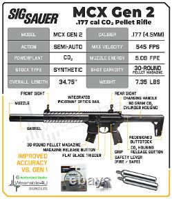 Sig Sauer MCX GEN 2.177 Cal Air Rifle with 2x CO2 Tanks and 500x Pellets