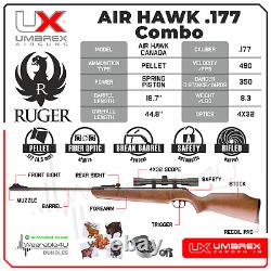 Umarex Ruger Air Hawk 490 FPS. 177 Air Rifle with Scope with Targets and 500 Pellets