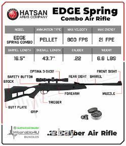 Carabine à air Hatsan Edge Spring Combo à canon basculant calibre .22 avec ensemble de plombs