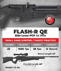 Carabine à air calibre .22 Hatsan Flash-R QE PCP régulée avec cibles, plombs, lunette et étui