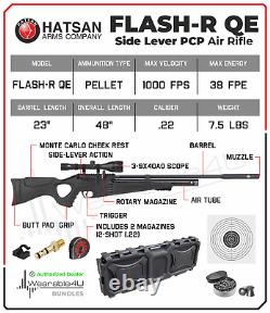 Carabine à air calibre .22 Hatsan Flash-R QE PCP régulée avec cibles, plombs, lunette et étui