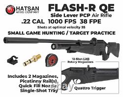 Carabine à air calibre .22 Hatsan Flash-R QE PCP régulée avec cibles, plombs, lunette et étui