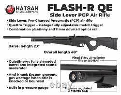 Carabine à air calibre .22 Hatsan Flash-R QE PCP régulée avec cibles, plombs, lunette et étui