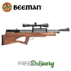Carabine à air comprimé Beeman 1357 avec crosse en bois dur brun et calibre de 0,177, avec lunette de visée.