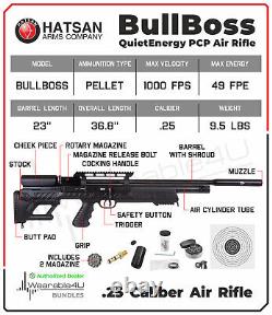 Carabine à air comprimé Hatsan BullBoss QuietEnergy PCP avec cibles en papier et paquets de plombs