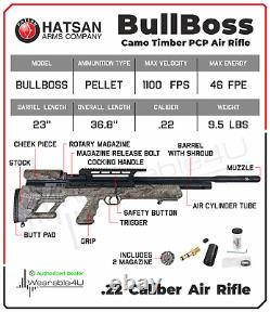 Carabine à air comprimé Hatsan BullBoss Timber QE, calibre .22, à levier latéral et pré-comprimé à air