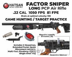 Carabine à air comprimé Hatsan Factor Sniper Long. 22 Cal PCP avec levier latéral, plombs et cibles.