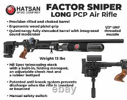 Carabine à air comprimé Hatsan Factor Sniper Long. 22 Cal PCP avec levier latéral, plombs et cibles.