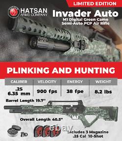 Carabine à air comprimé Hatsan Invader Limited Edition.25 Cal PCP DG Camo avec cibles et plombs