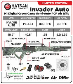 Carabine à air comprimé Hatsan Invader Limited Edition.25 Cal PCP DG Camo avec cibles et plombs