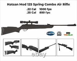 Carabine à air comprimé Hatsan MOD 125 à piston à gaz, calibre 25 avec lunette, synthétique HC12525.