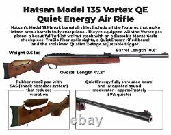 Carabine à air comprimé Hatsan MOD 135 Vortex QE Break Barrel. 25 Cal avec un lot de 150 plombs.