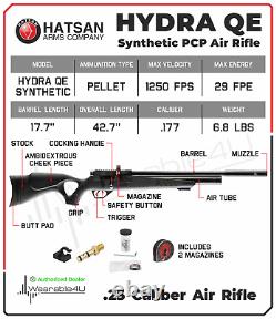 Chapeau Hydra synthétique Hatsan. Carabine à air comprimé à plombs calibre .25, à verrou latéral et action de boulon.