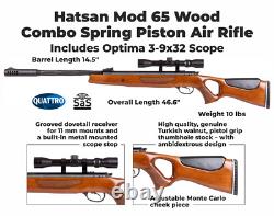 Fusil à air Hatsan Mod 65 à piston à ressort, calibre .22 avec lunette, plombs et cibles.