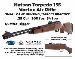 Fusil à air Hatsan Torpedo 155 Vortex. Calibre .25 avec cibles et bundle de plombs en plomb