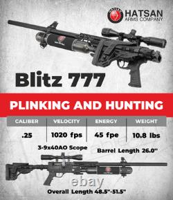 Fusil à air PCP Hatsan Blitz 777.25 Cal avec cibles, plombs, lunette et étui