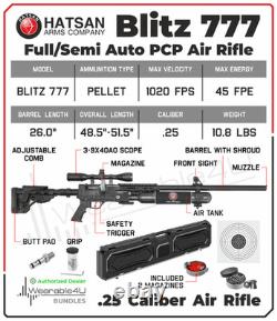 Fusil à air PCP Hatsan Blitz 777.25 Cal avec cibles, plombs, lunette et étui