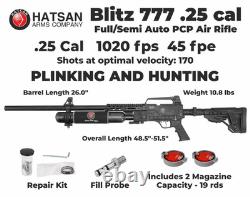 Fusil à air PCP Hatsan Blitz 777.25 Cal avec cibles, plombs, lunette et étui