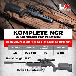 Fusil à air PCP Umarex Komplete NCR de calibre .22 avec levier latéral, plombs et cibles.