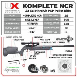 Fusil à air PCP Umarex Komplete NCR de calibre .22 avec levier latéral, plombs et cibles.