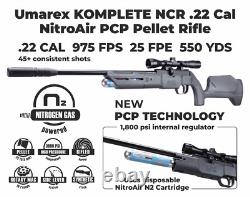 Fusil à air PCP Umarex Komplete NCR de calibre .22 avec levier latéral, plombs et cibles.