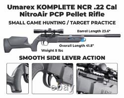 Fusil à air PCP Umarex Komplete NCR de calibre .22 avec levier latéral, plombs et cibles.