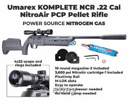 Fusil à air PCP Umarex Komplete NCR de calibre .22 avec levier latéral, plombs et cibles.