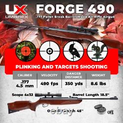 Fusil à air Umarex Forge 490 à canon basculant Calibre .177 avec ensemble de plombs et cibles
